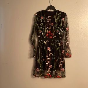 Flower see through arms black with color dress